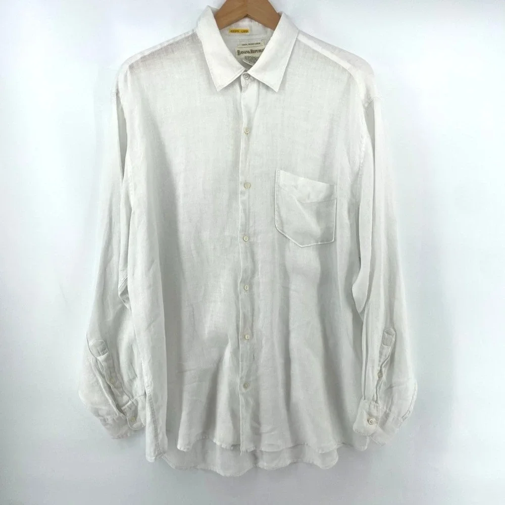 Vintage Banana Republic Shirt Mens L 100% Irish Linen Long Sleeve Button Up FLAW